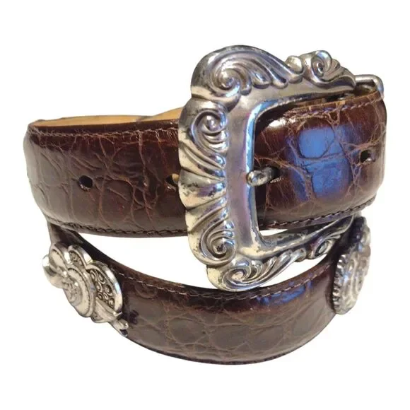 Brighton Belt Brown Croc Embossed Leather Silver Heart  display picture 1